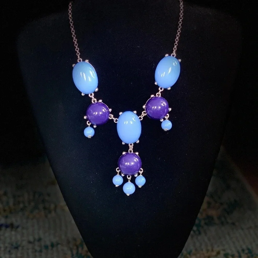 Indigo Blue and Purple Vintage Bib Statement Necklace 10”